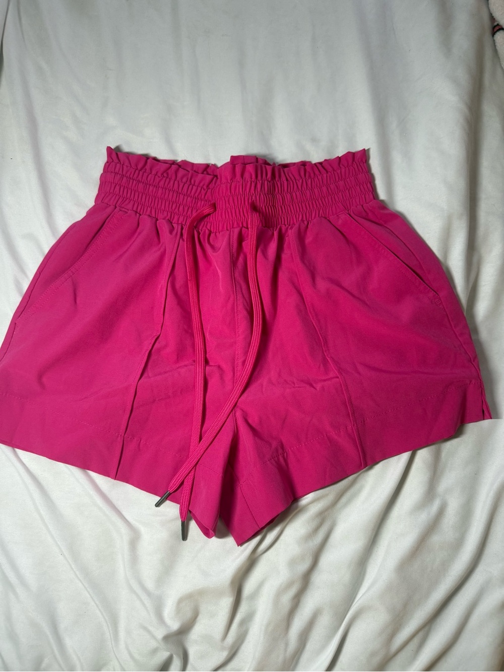 Vanilla Star High-Waist Smocked Drawstring Shorts - Fuchsia Pink